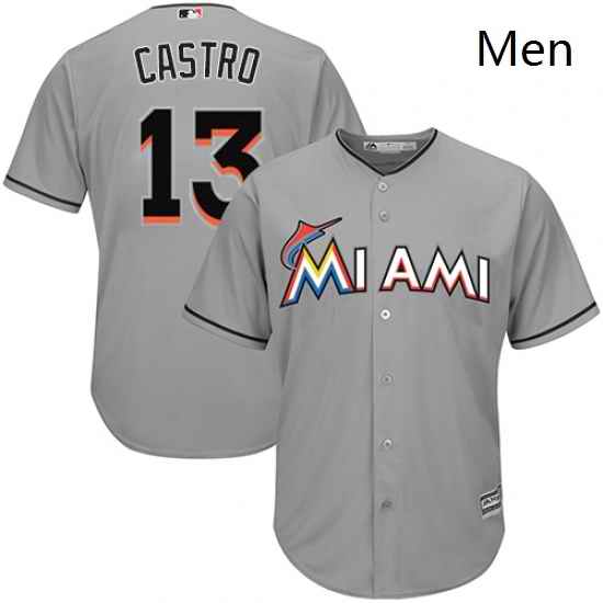 Mens Majestic Miami Marlins 13 Starlin Castro Replica Grey Road Cool Base MLB Jersey